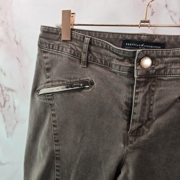 Peruvian Connection Pants Womens 6 X 30 Brown Skinny High Rise Moto Cotton - Picture 2 of 12